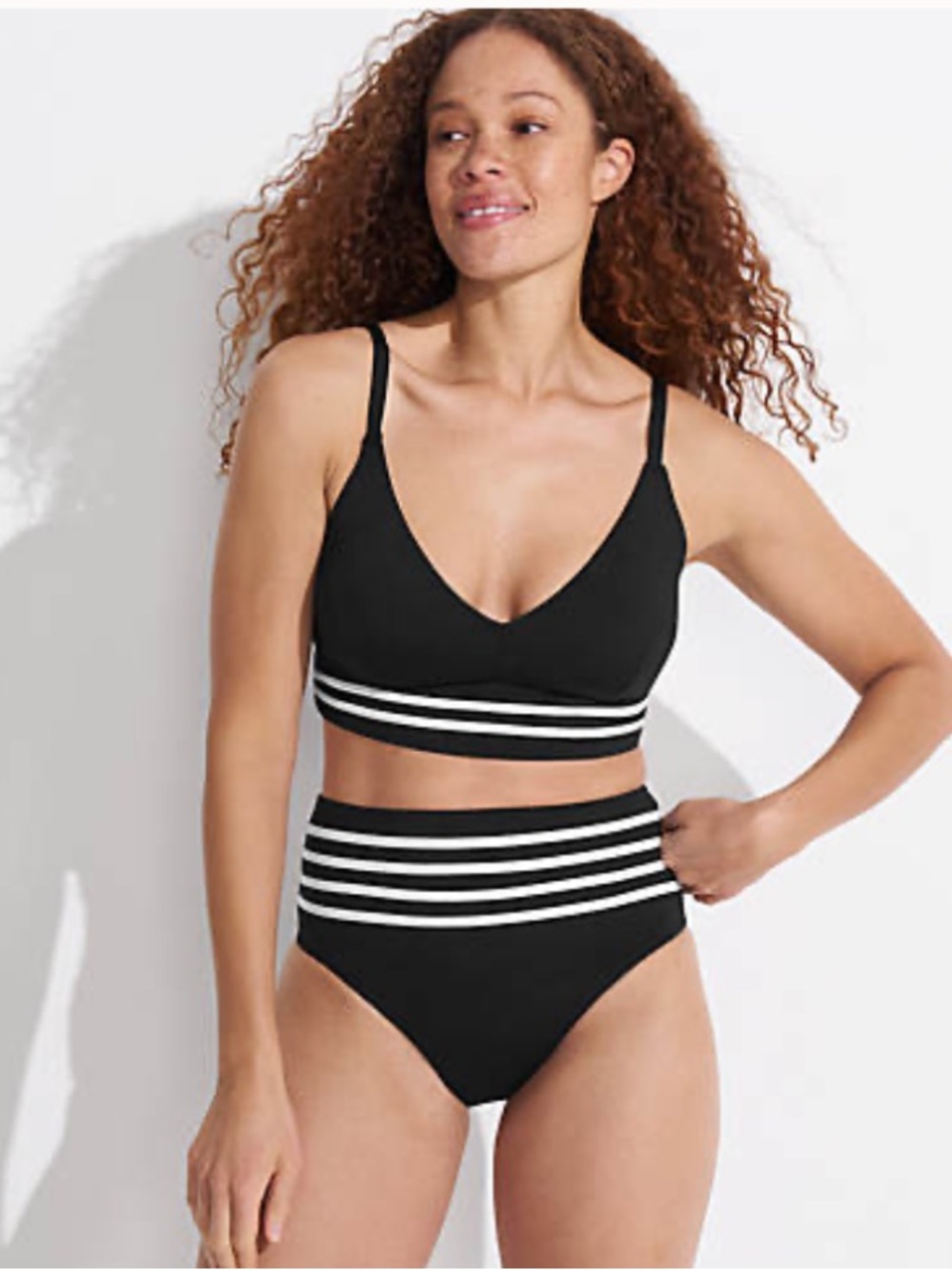 Lands End Bikini Black with White Stripes - Size 4